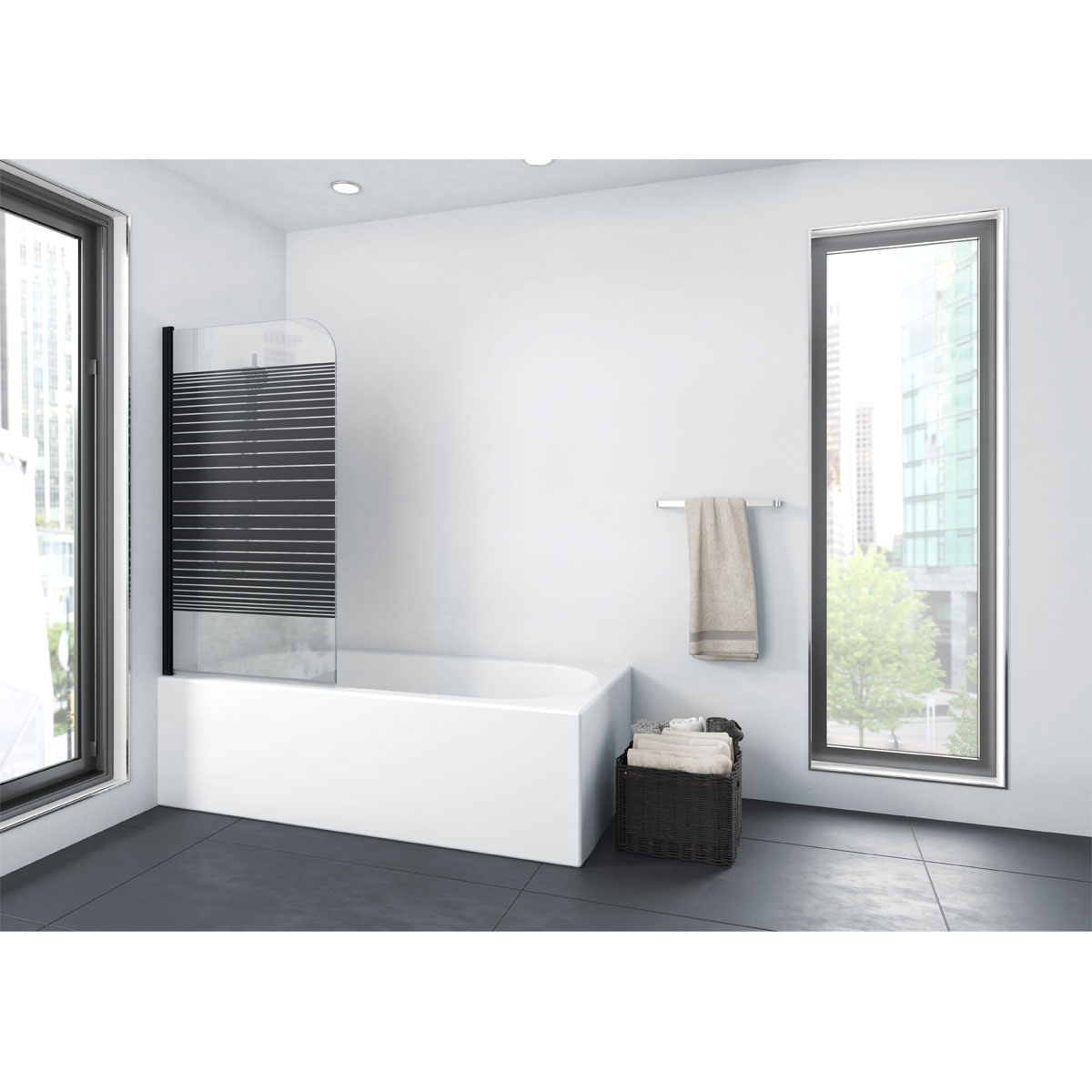 Aurlane Badewannenfaltwand Black Elegance Streifen 75 x 140 cm  Bild 1