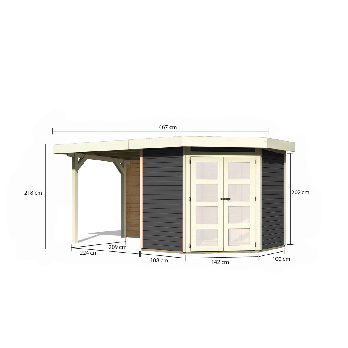 Karibu  Gartenhaus Goldendorf 3 terragrau mit Anbaudach und Rückwand Bild 2