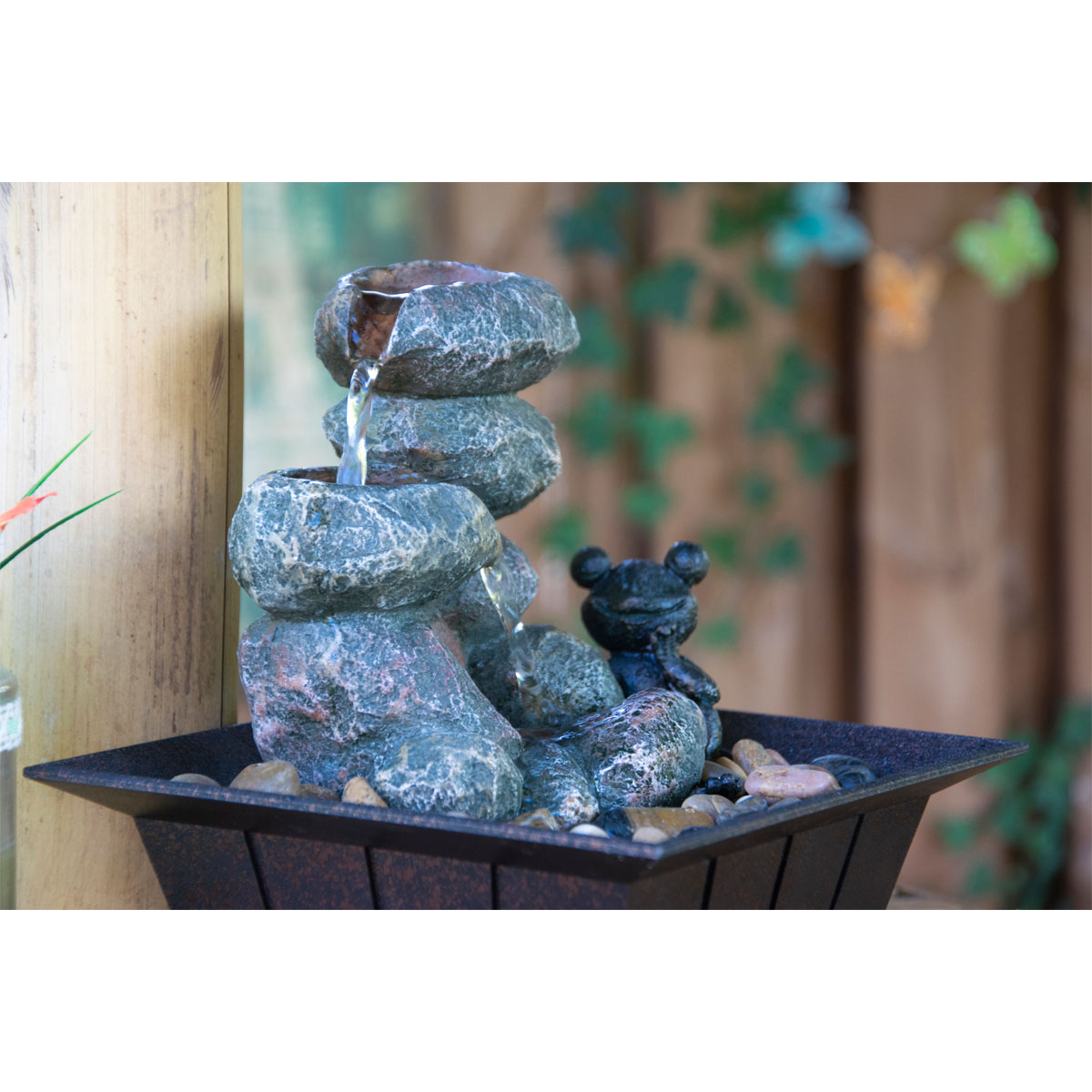 dobar Zimmerbrunnen mit Frosch 20 x 21,5 x 20 cm grau-schwarz Bild 4