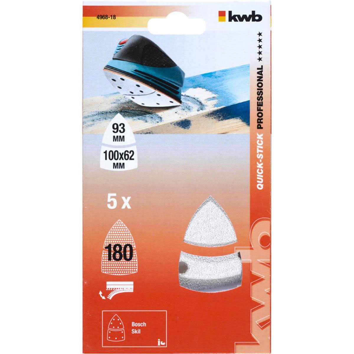 kwb  Schleifdreiecke Quick Stick Holz und Lack Silberschliff K180 Bild 2