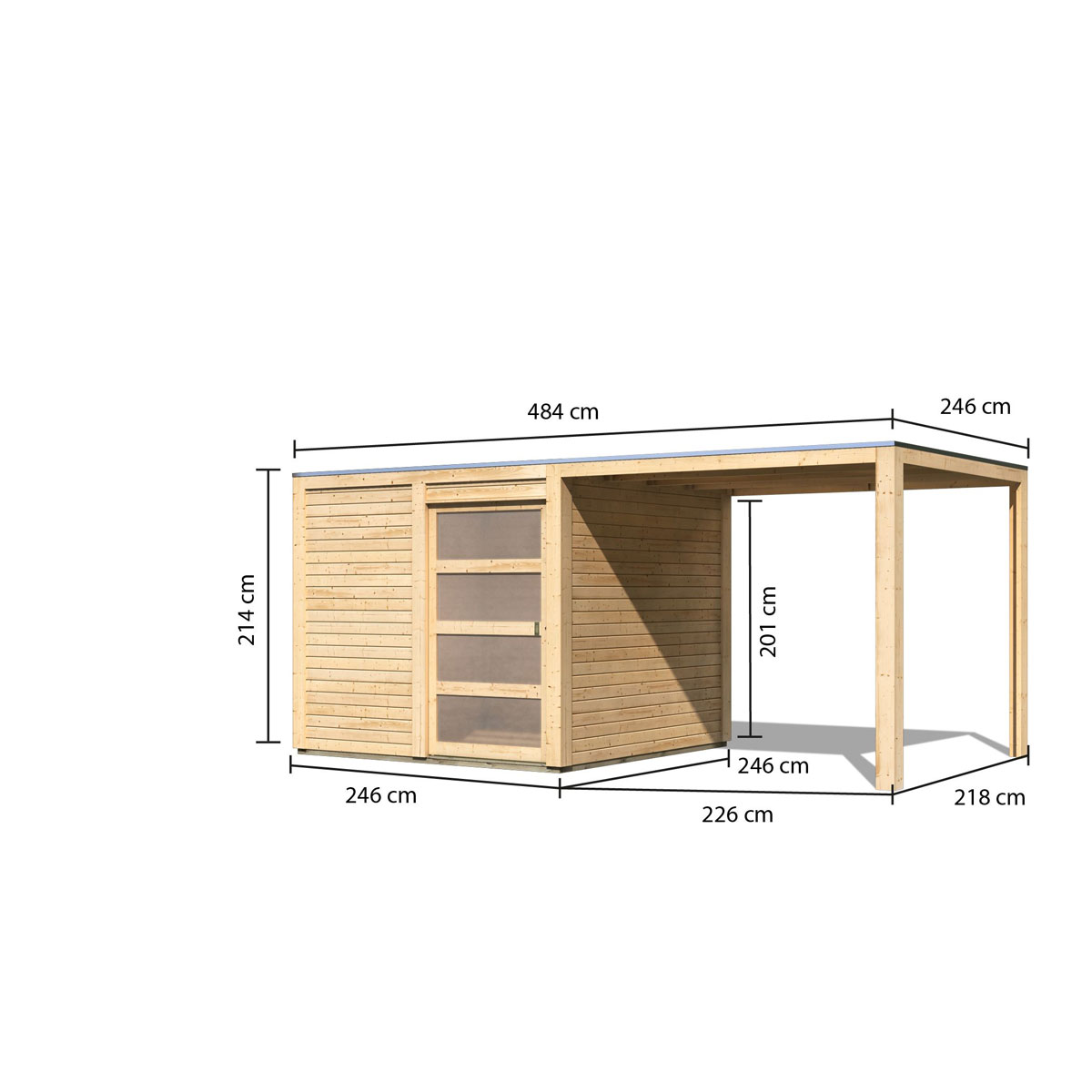 Karibu Gartenhaus Qubic mit Anbaudach naturbelassen Bild 2