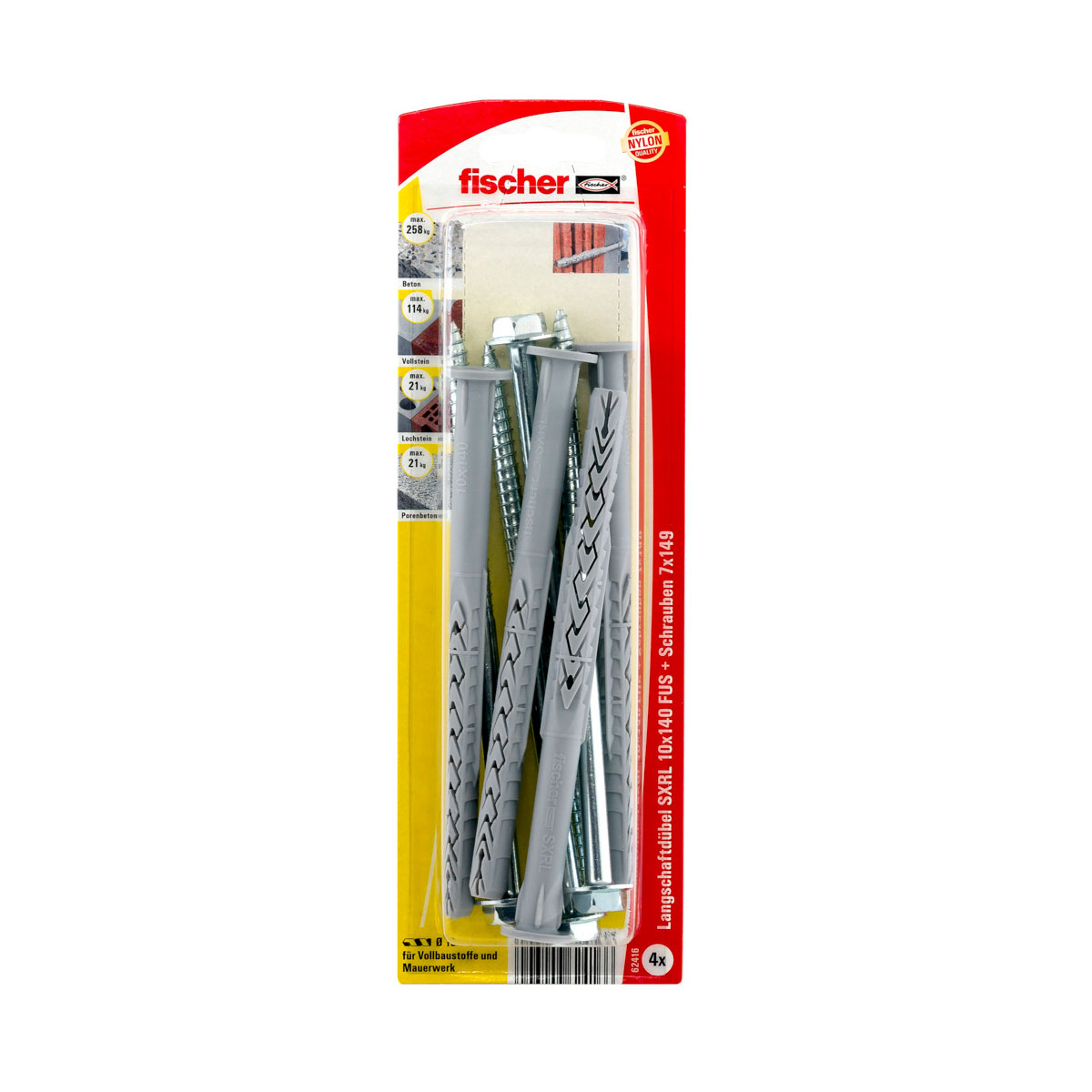 Fischer  Langschaftdübel SX RL 10 x 140 mm FUS-Sechskantschraube mit U-Scheibe 4 Stück