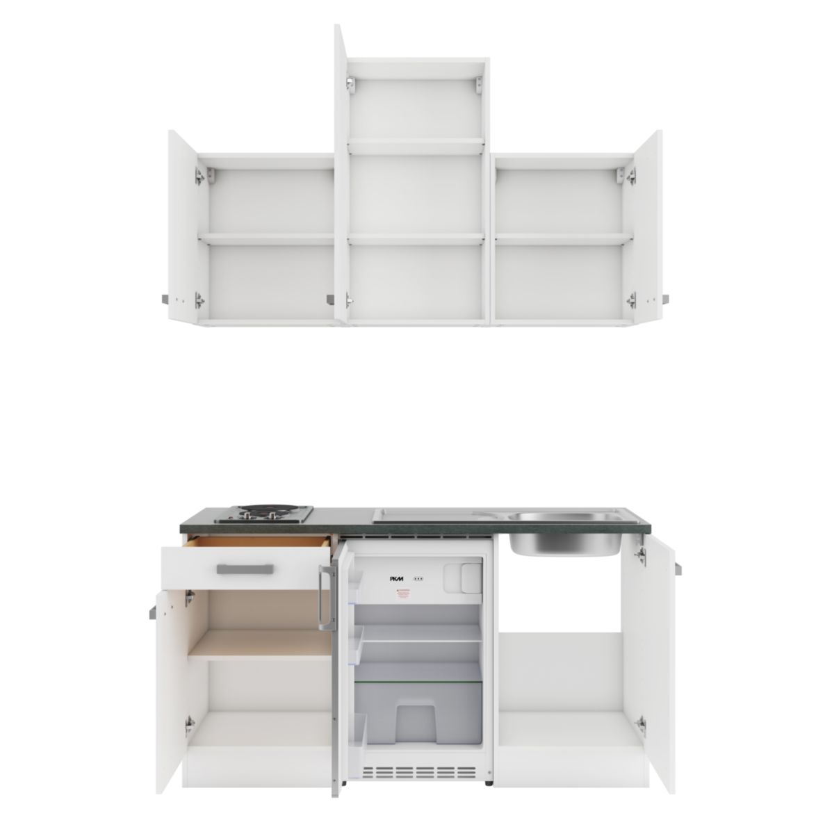 optifit Miniküche Oslo214 150 x 226,8 x 60 cm Feinstruktur Weiß Anthrazit Matt Bild 2