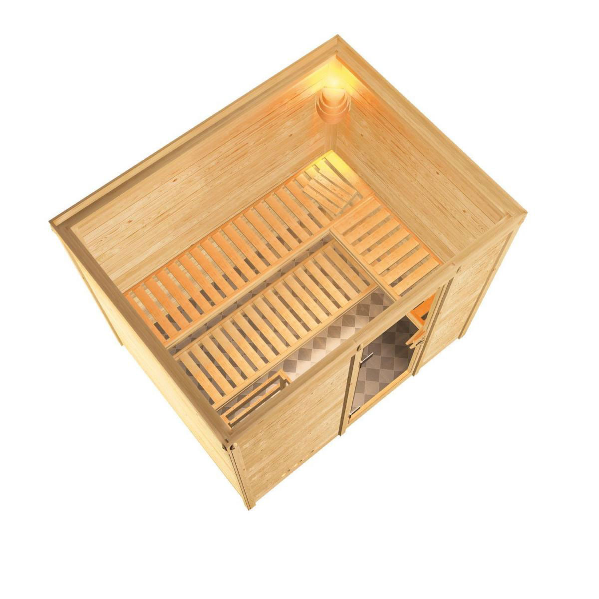 Karibu Massivholzsauna Sonara 3 40 mm 9 kW Ofen externe Strg modern ohne Kranz Bild 4