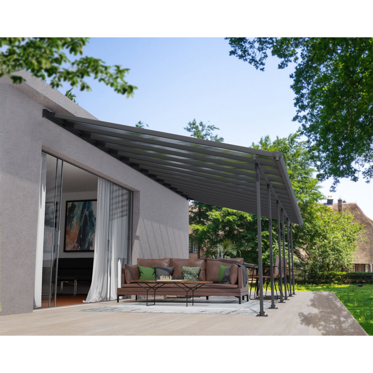 Palram Canopia Feria Alu Terrassenüberdachung Polycarbonat 4x9 m dunkelgrau