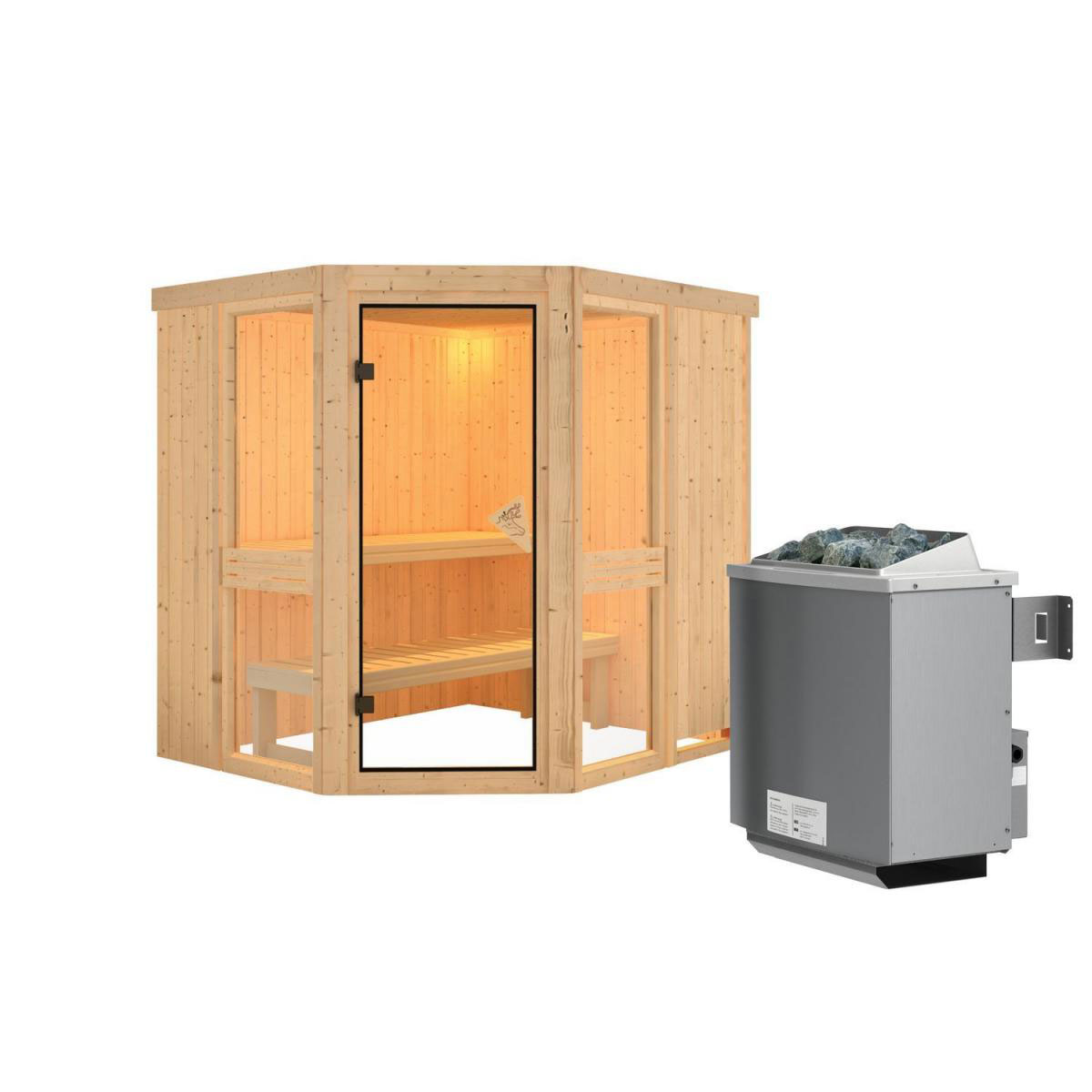 Karibu Amelia 1 Eckeinstieg 9 kW Ofen integr Strg ohne Kranz Bild 2