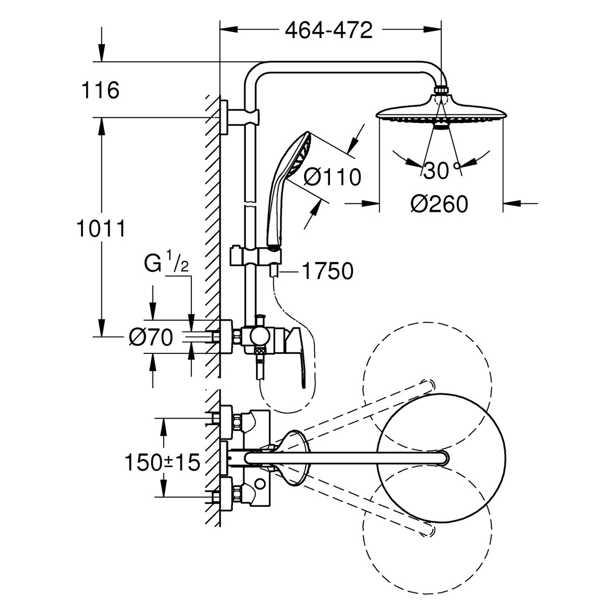 Grohe Duschsystem Vitalio Joy System 260 mit Einhandmischer für die Wandmontage Bild 5
