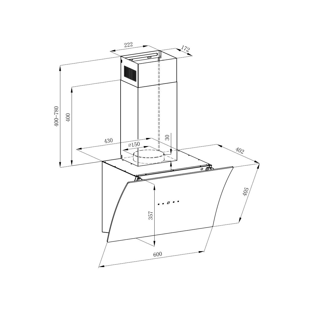 Respekta Alia Konkave Schräghaube CH55060SA++ 60 cm Schwarz Bild 4