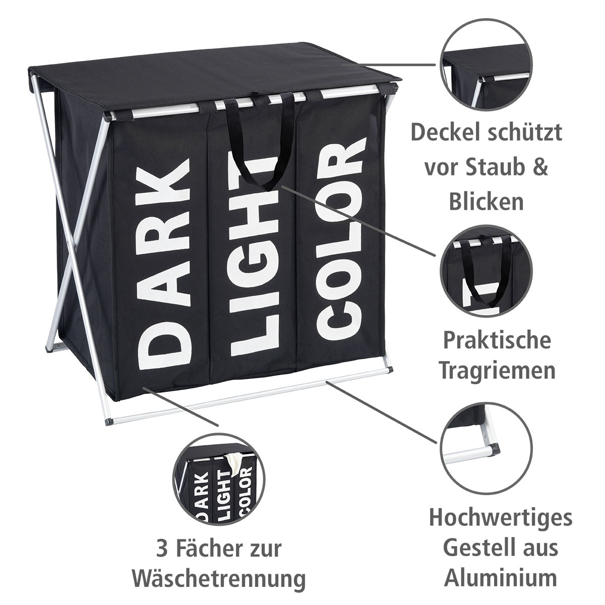 Wenko Wäschesammler Trio schwarz 118 l Bild 2