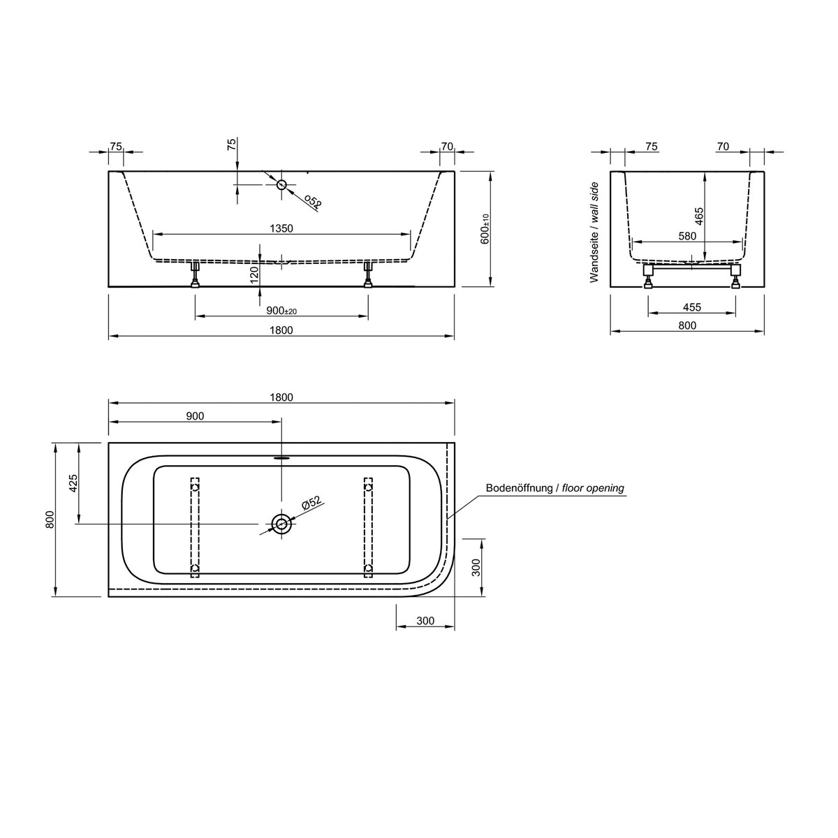 Ottofond Badewanne Spirit 180 x 80 cm Ausführung rechts Wannenrandarmatur S3000 Bild 4