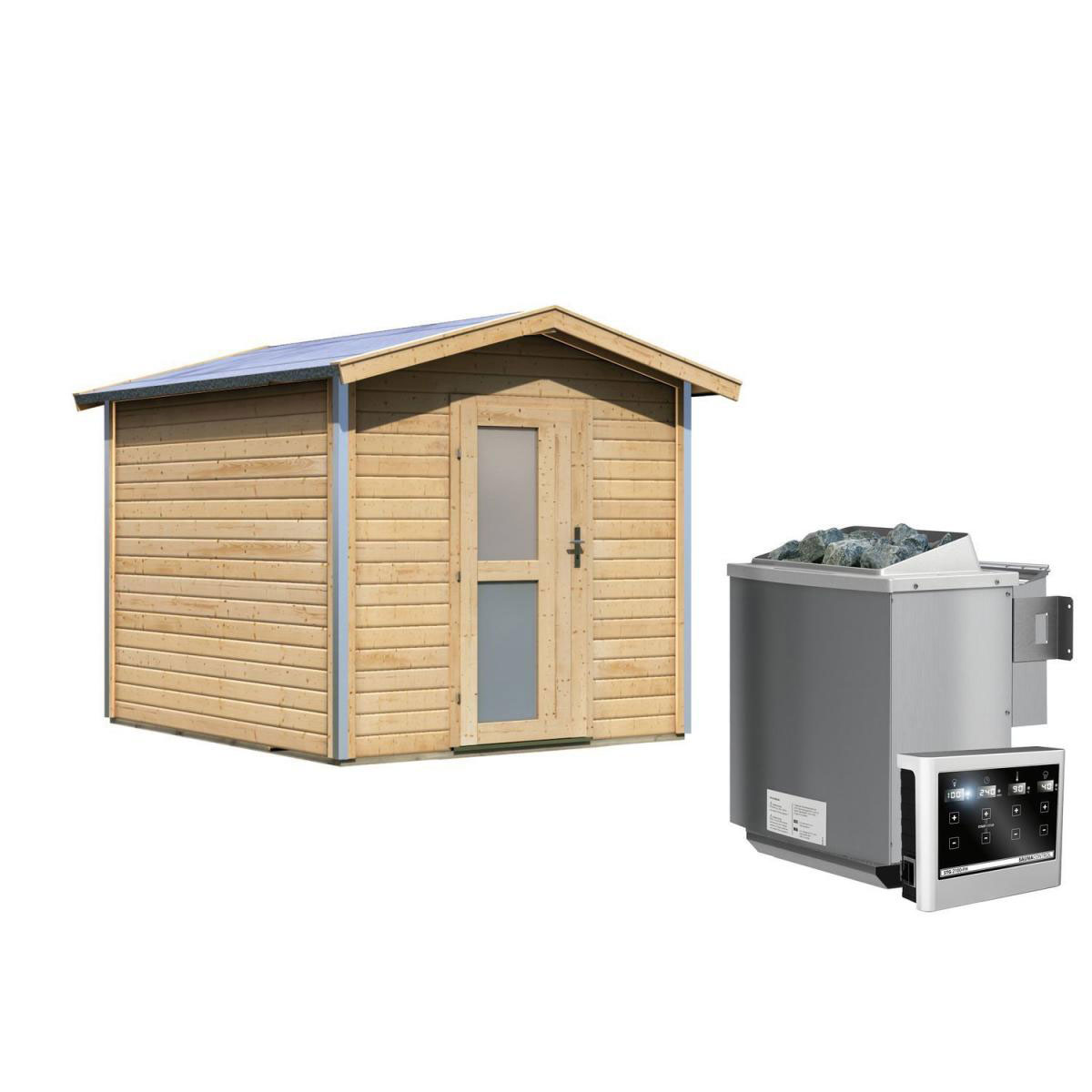 Karibu Saunahaus Bosse 1 38 mm 9 kW Bio Ofen externe Strg Milchglastür Bild 1