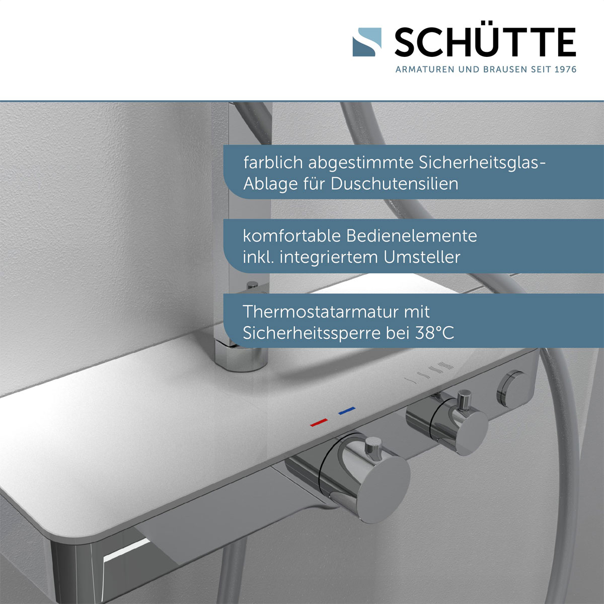 Überkopf-Brauseset Ocean mit Thermostatarmatur chrom/weiß mit Ablage Bild 7