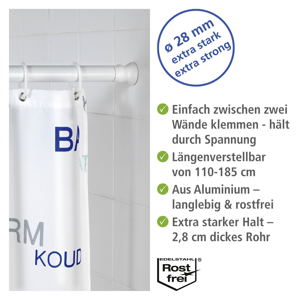 Wenko  Teleskop Duschstange extra stark Weiß 110 - 185 cm Bild 3