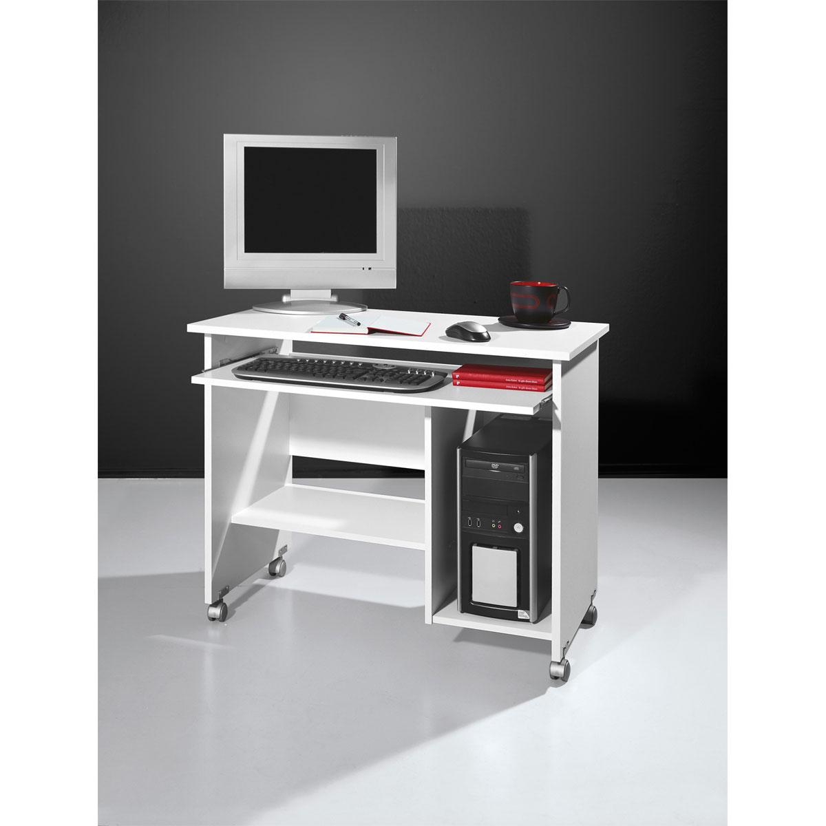 Computertisch Work mit Laufrollen und Tastaturauszug 90 x 72 x 48 cm weiß Bild 4