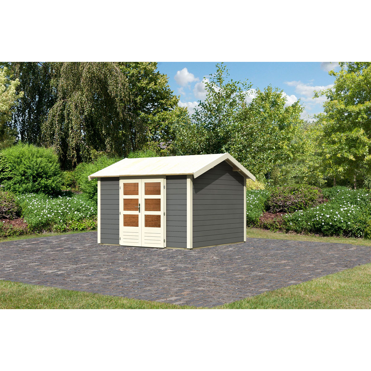 Karibu  Blockbohlenhaus Theres 7 terragrau