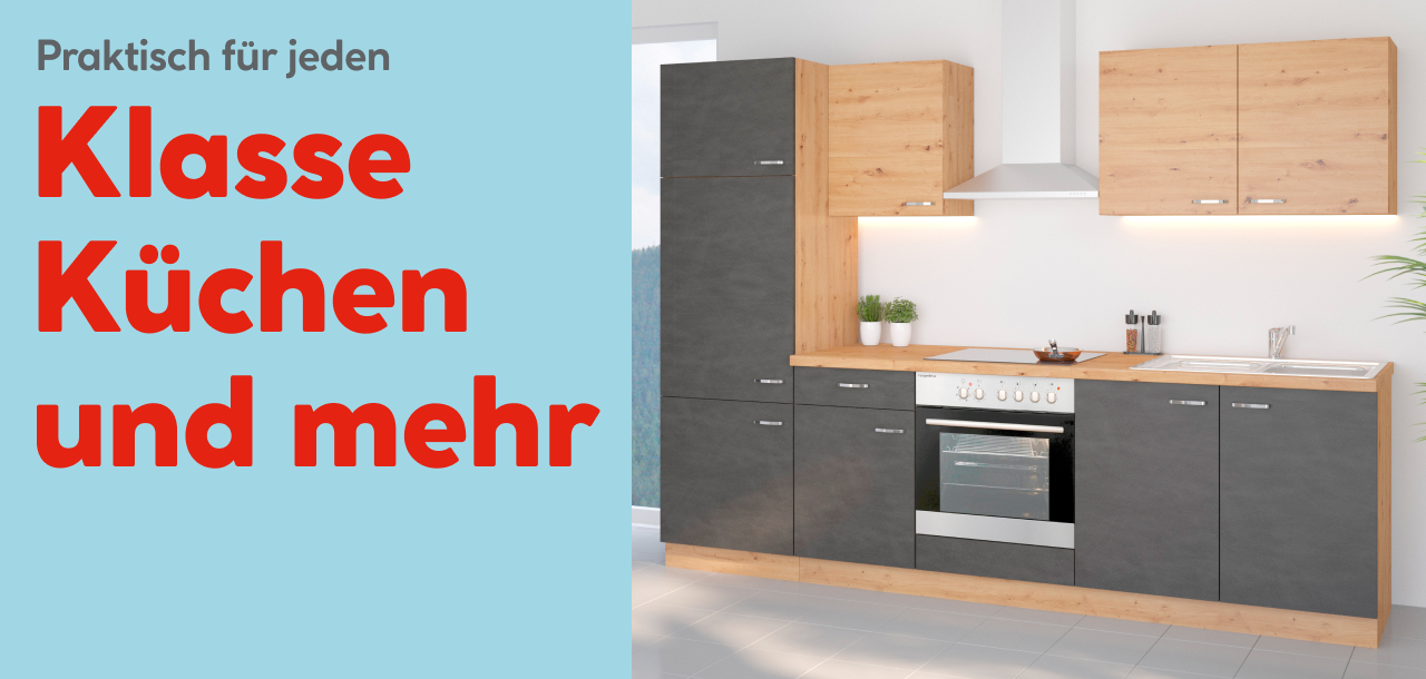 Küchenzeile mit Text "Klasse Küchen und mehr"