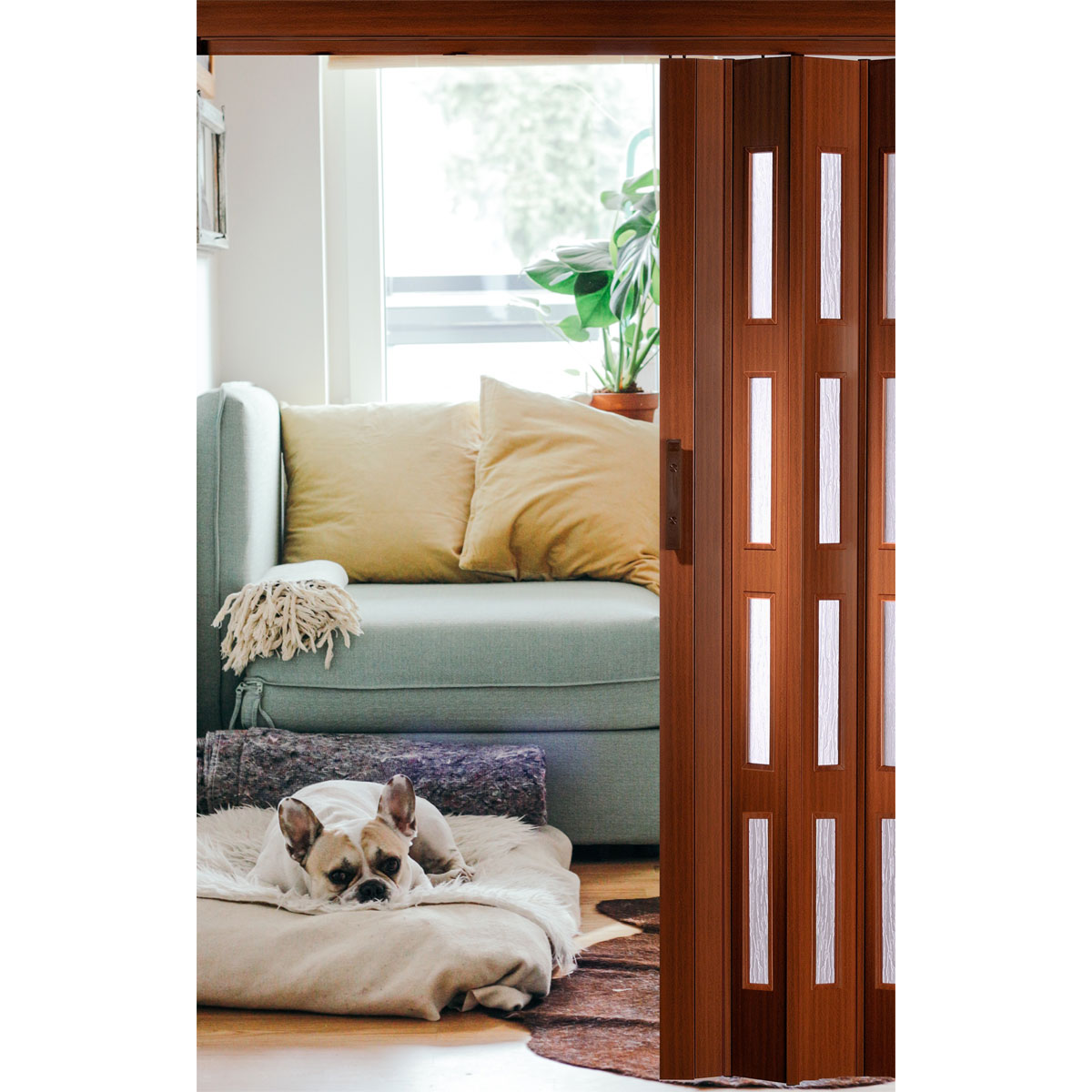 FORTE Kunststoff-Falttür Luciana B 88,5 x H 202 cm Mahagoni 4 Fenster Bild 4