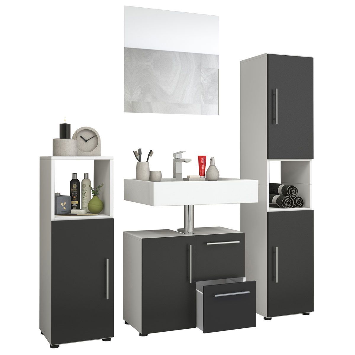 Badset Flandu mit Spiegel weiß/schwarz