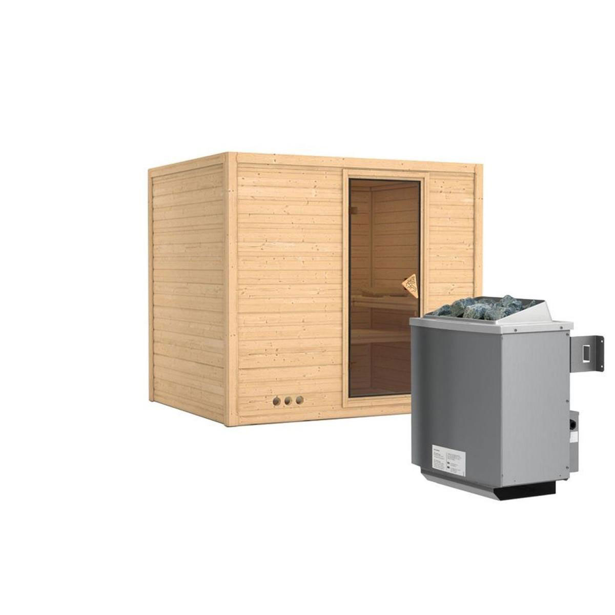 Karibu Massivholzsauna Sonara 3 40 mm 9 kW Ofen integr Strg ohne Kranz Bild 2