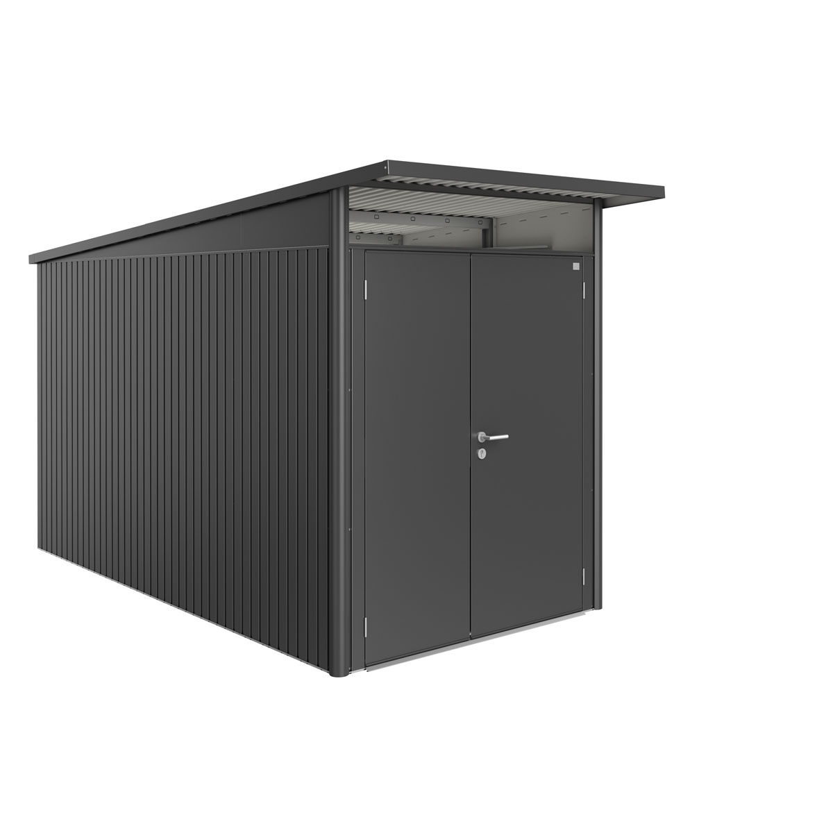 Biohort Gerätehaus AvantGarde A4 dunkelgrau metallic mit Doppeltür schmal