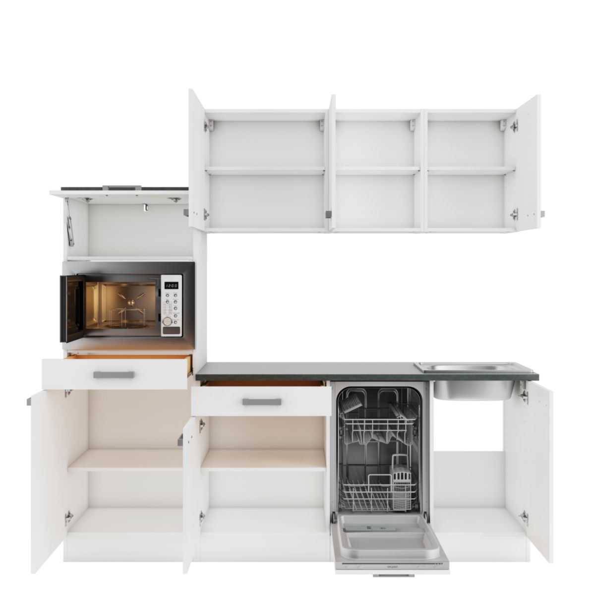 optifit Miniküche Oslo214 210 x 226,8 x 60 cm Feinstruktur Weiß Anthrazit Matt Bild 3