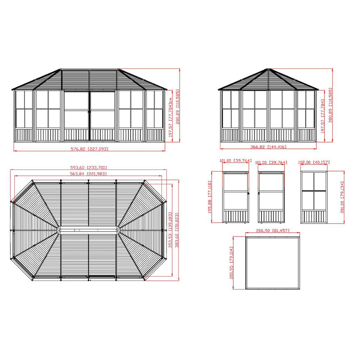 Sojag Pavillon Kaltwintergarten Charleston 1218 383,6x593,6x280,89cm Anthrazit Bild 12