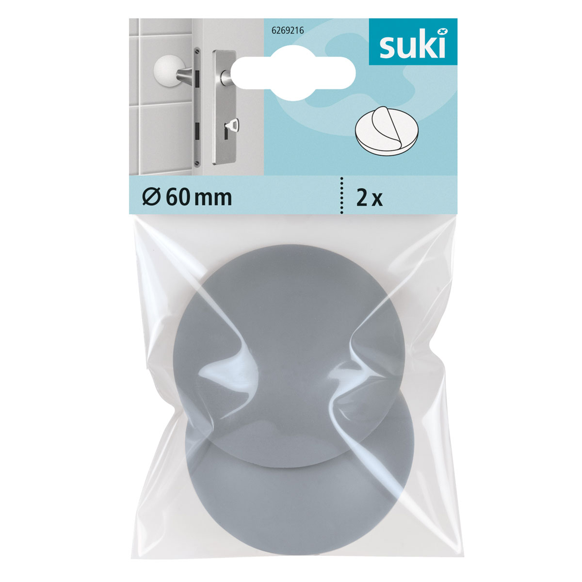 Suki Wandpuffer-Set mit Schrauben klebend 6 cm grau 2 Stück Bild 2
