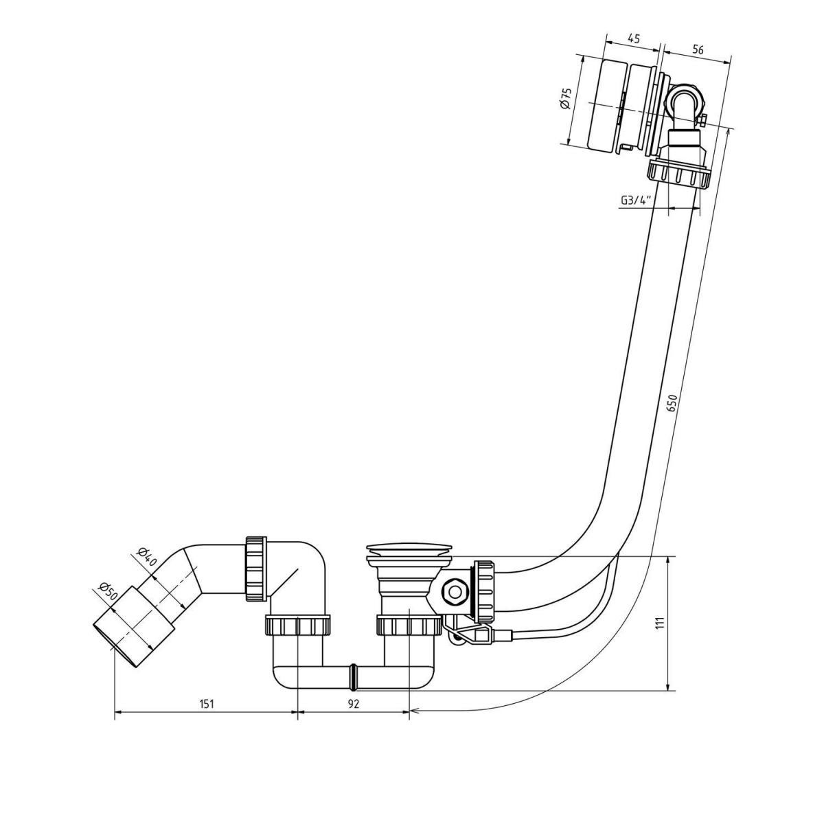 Ottofond Ab- u Überlaufgarnitur chrom für Eckwanne mit Wassereinlauf Bild 2