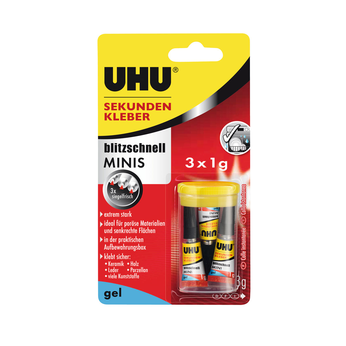 UHU  Sekundenkleber blitzschnell minis gel 3 x 1 g