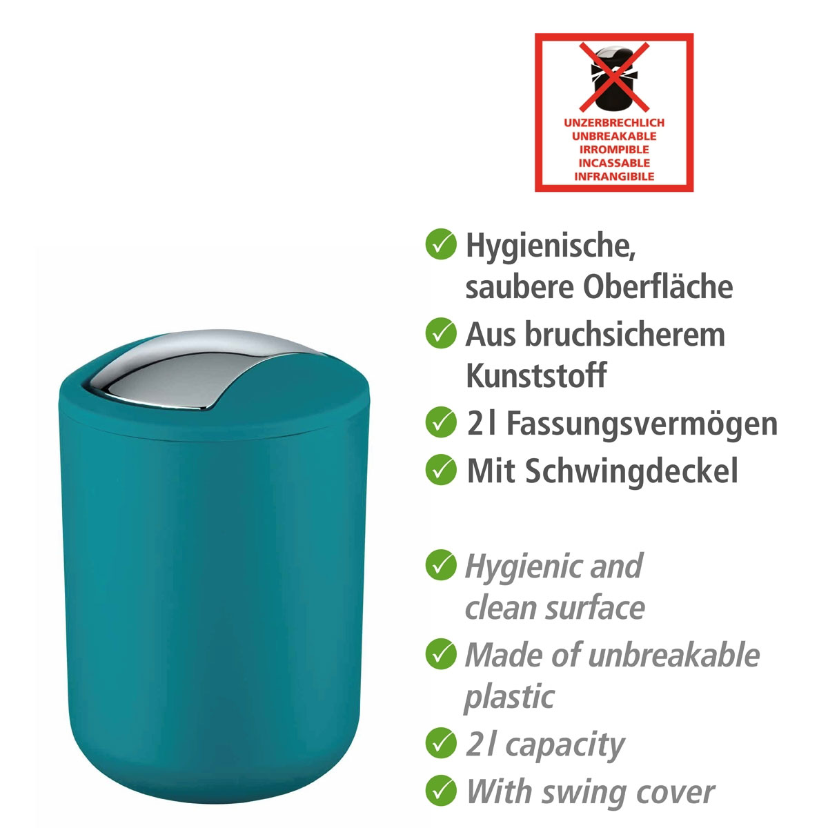 Wenko Schwingdeckeleimer Brasil S petrol 2 L Bild 2