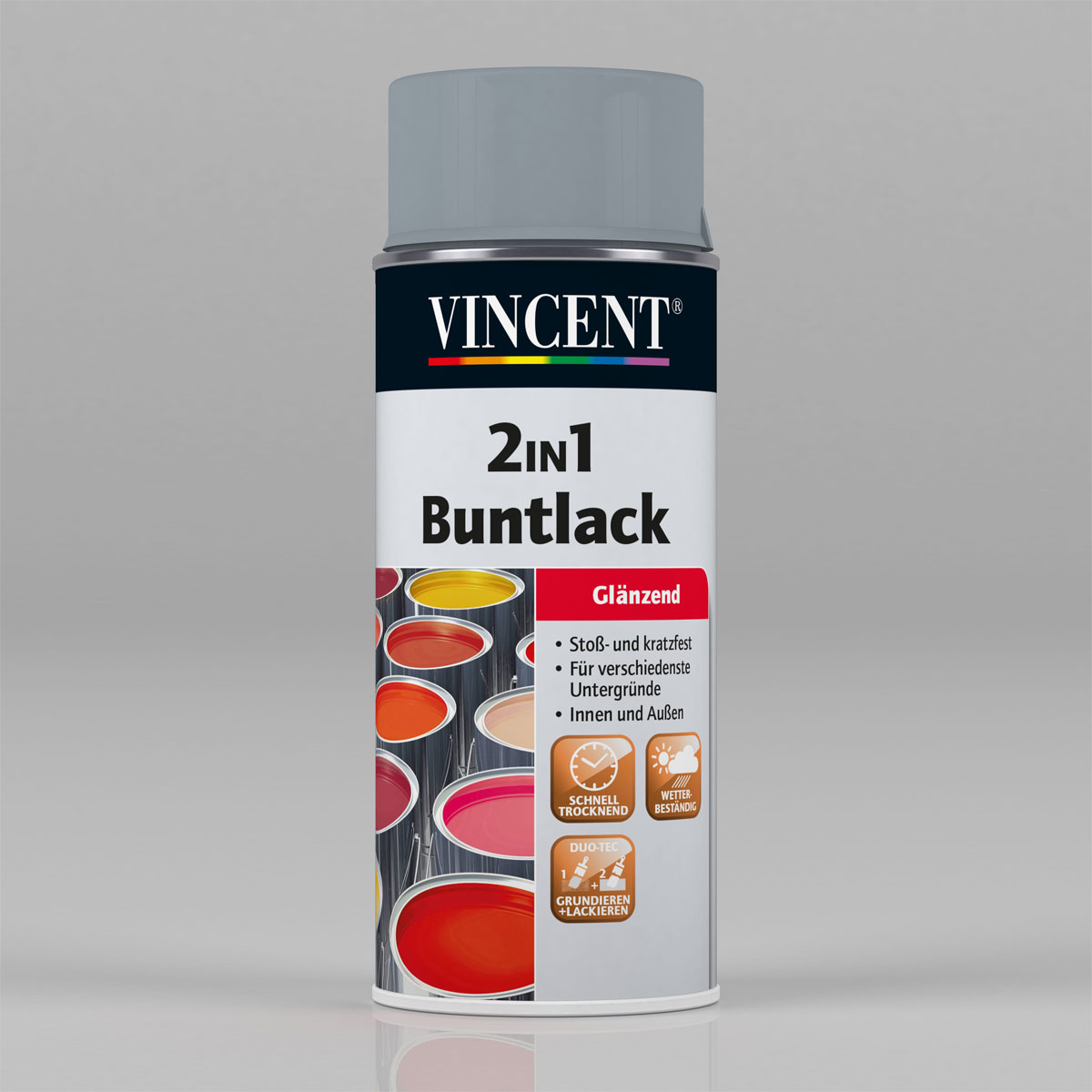 Vincent 2in1 Buntlack Spray Silbergrau glänzend 0,15 L