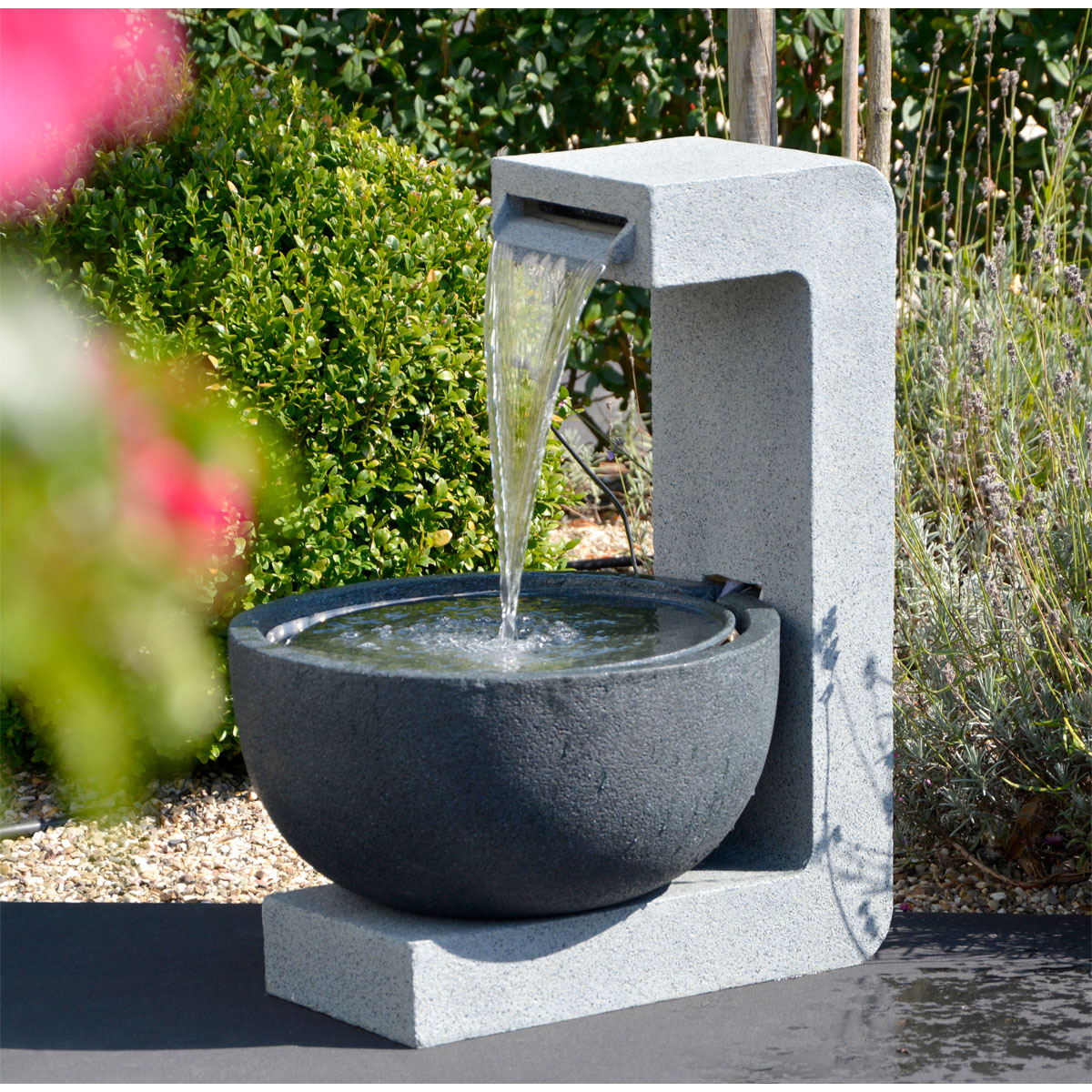 dobar XL Design-Gartenbrunnen mit LEDs 52 x 65 x 44 cm grau