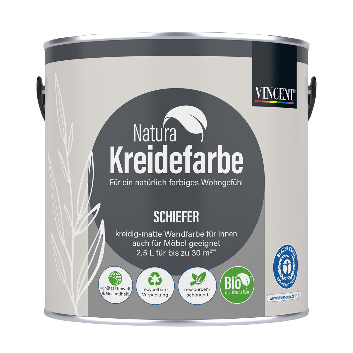 Vincent  Natura Kreidefarbe Schiefer matt 2,5 L Bild 1