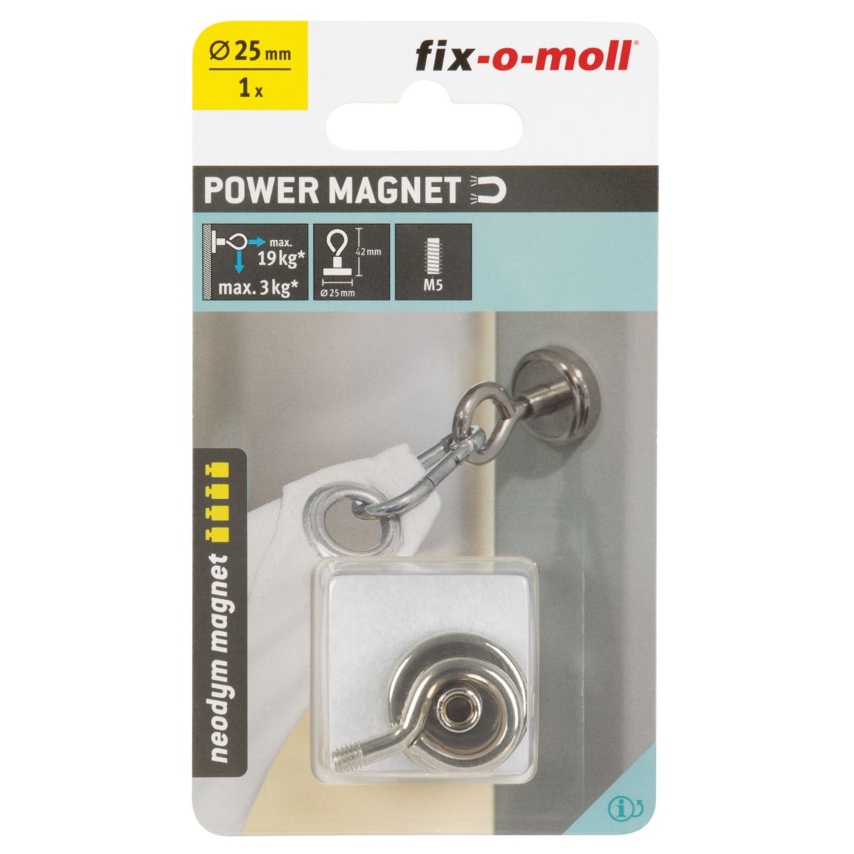 Suki Topfmagnet Neodym mit Öse Ø 25 x 42 mm, Gewindebuchse M5, silber Bild 2