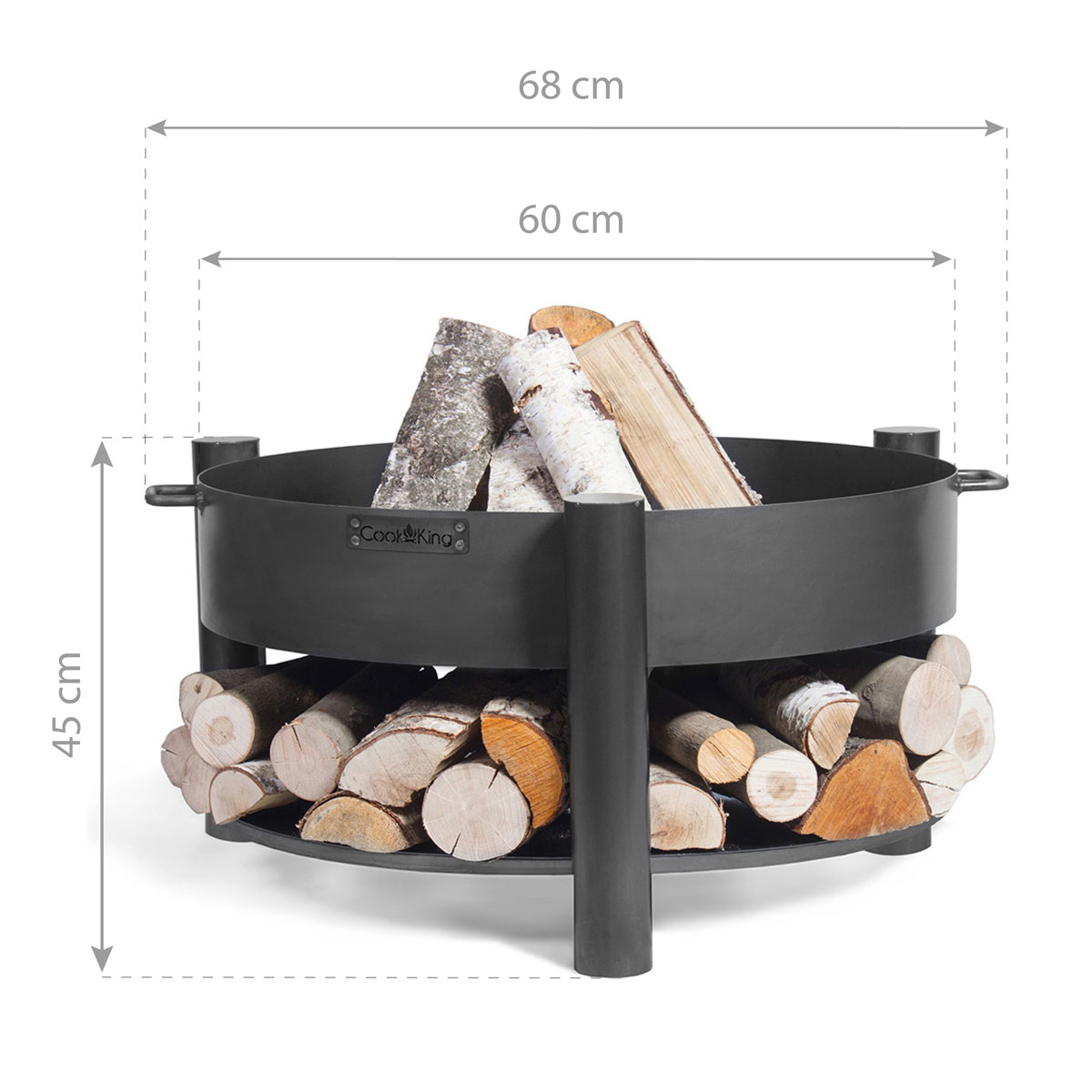CookKing Feuerschale Montana 60 inkl. Holzlager 68x45cm Schwarz Bild 2