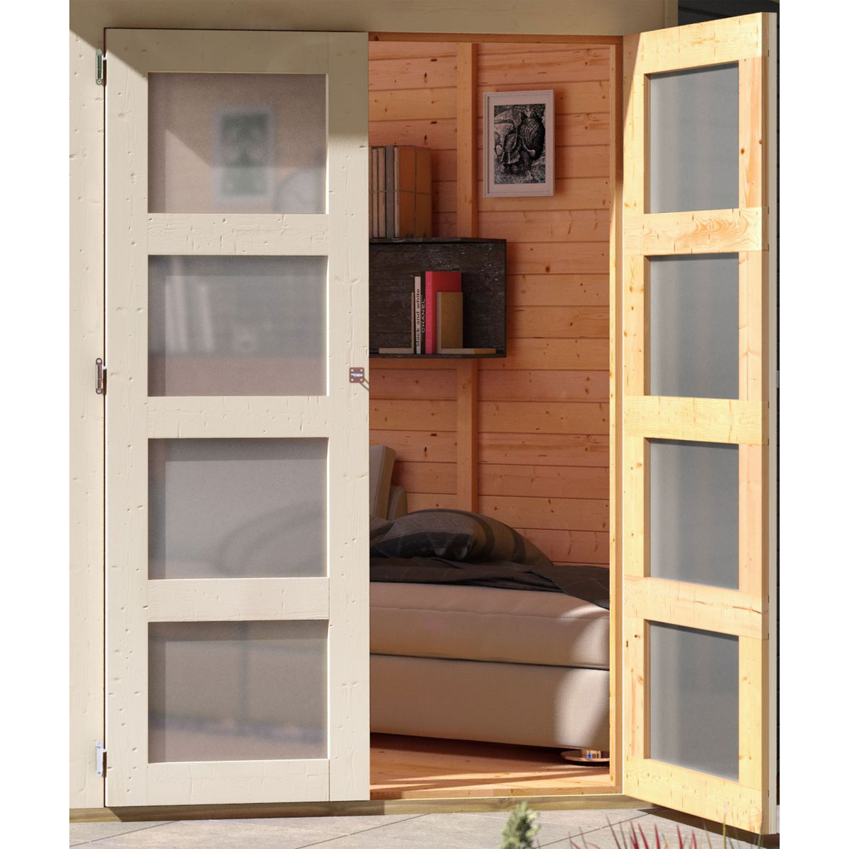 Karibu  Gartenhaus Goldendorf 3 terragrau mit Anbaudach und Rückwand Bild 5