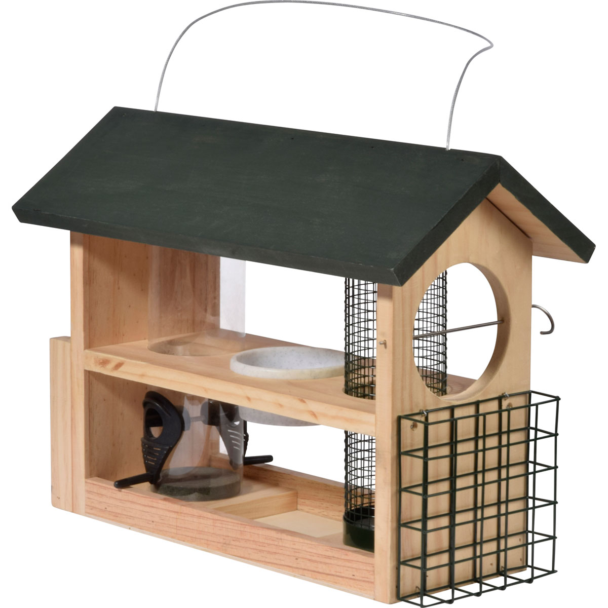 dobar Vogelfutterstation 7-in-1 39 x 19 x 29 cm zum Aufhängen Kiefer Grün