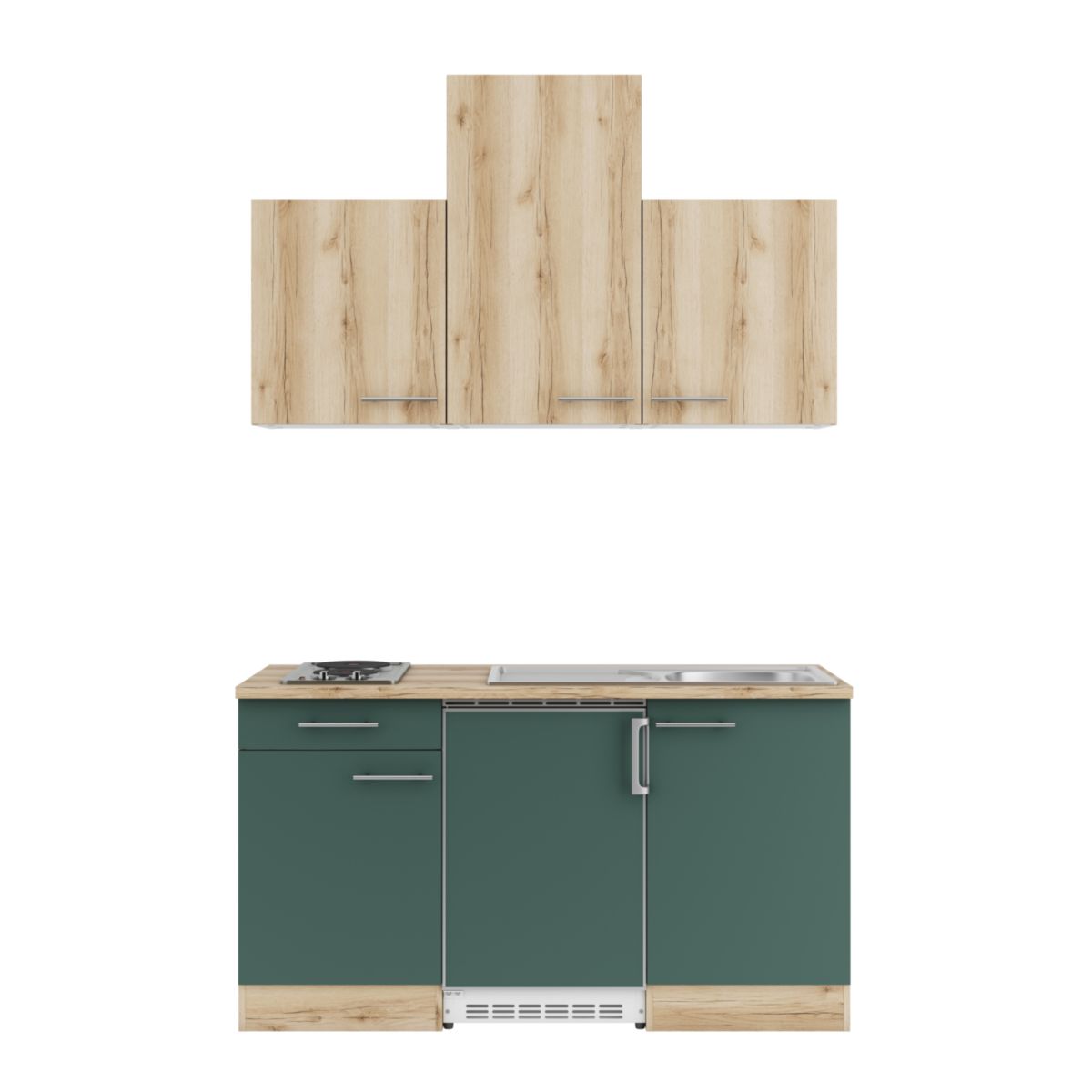 optifit Miniküche Livorno290 Savona405 150 x 226,8 x 60 cm Wildeiche Nachbildung   Steingrün Wildeiche Nachbildung