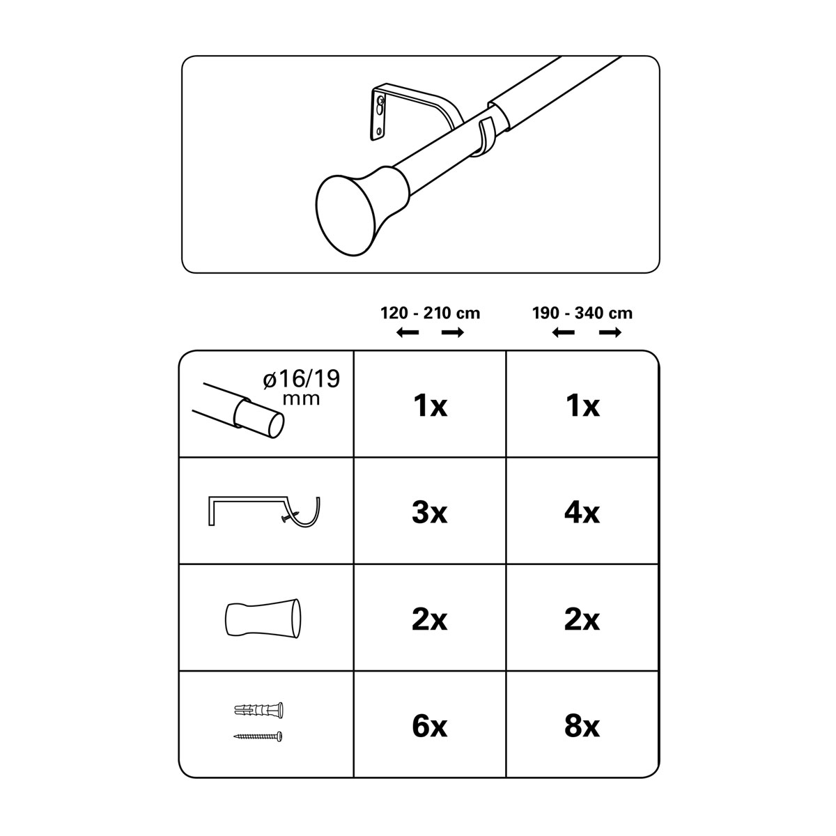 Gardinia Gardinenstange Konus Durchmesser 19/16 mm edelstahl 120-210 cm ausziehbar Bild 7
