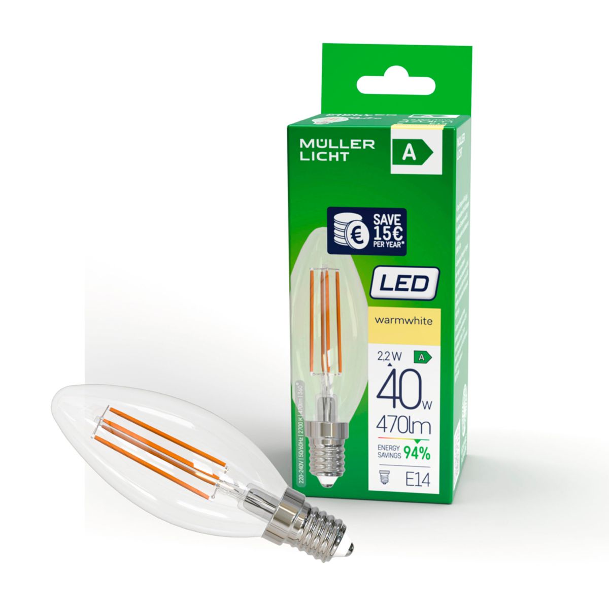 Retro LED Kerze EEK A E14E14 40W 470lm 2700K Bild 2