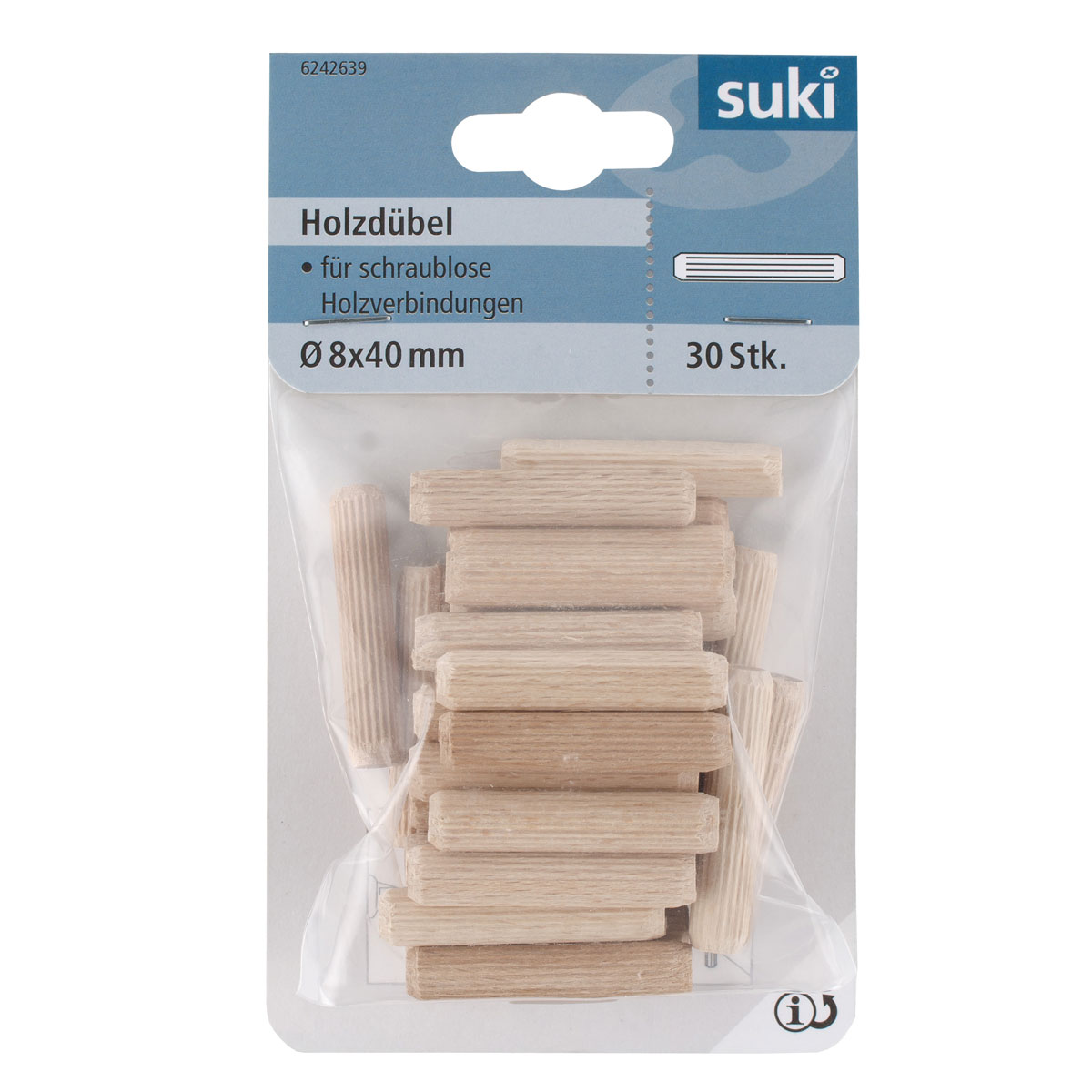 Suki Holzdübel Buche Durchmesser 8 x 40 mm 30 Stück Bild 1