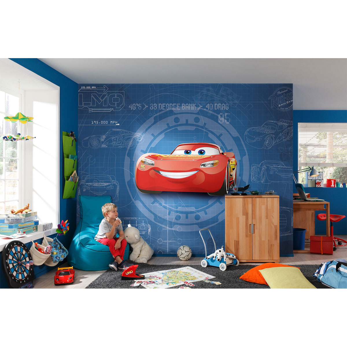 Komar  Papier Fototapete Cars3 Blueprint 368x254 cm