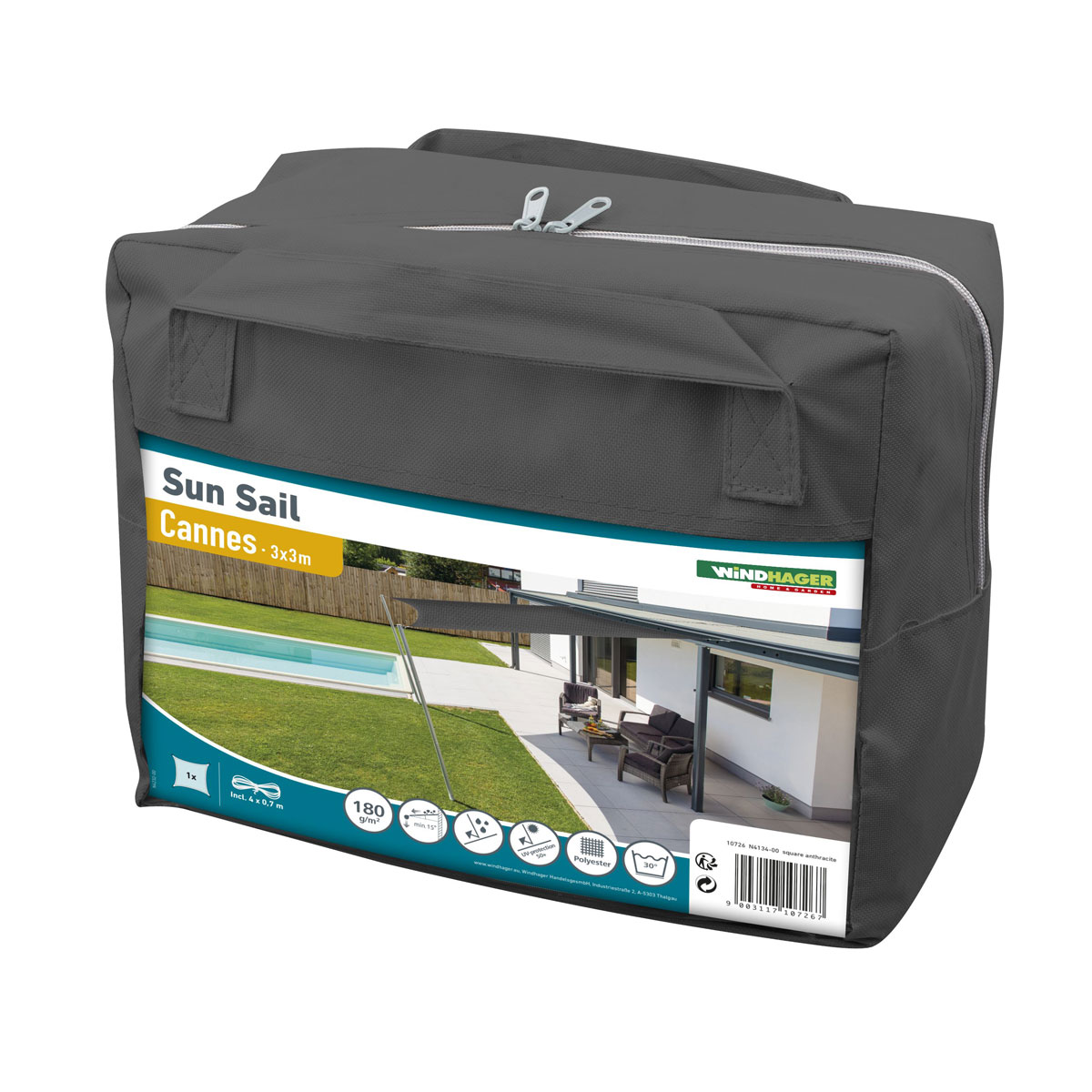 Viereck-Segel Cannes 3 x 3 m anthrazit Bild 4