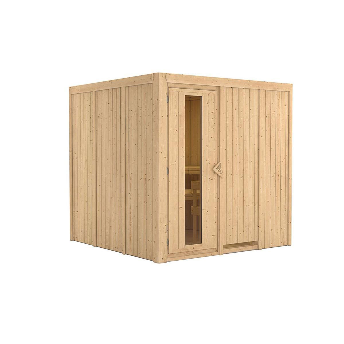 Karibu Sauna Rodin Fronteinstieg ohne Ofen Tür gedämmt ohne Kranz Bild 2