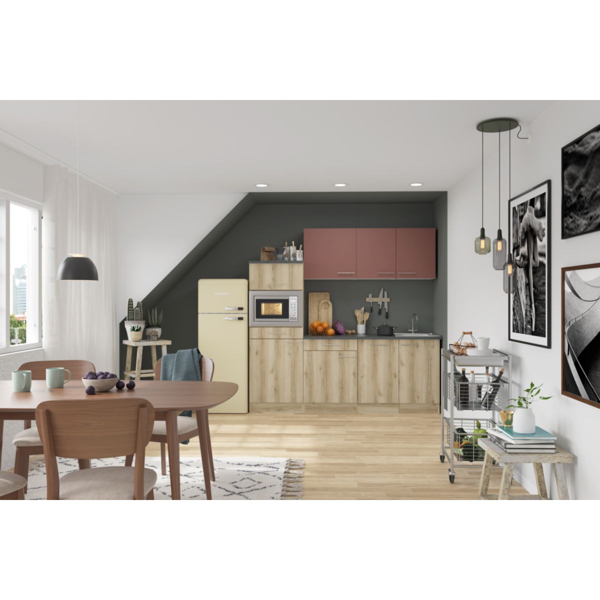 optifit Miniküche Bari407 Livorno290 210 x 226,8 x 60 cm Rostrot   Wildeiche Nachbildung Wildeiche Nachbildung Bild 4