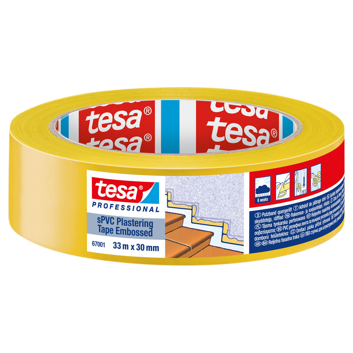 Tesa Putzband gelb quergerillt 33 m x 30 mm