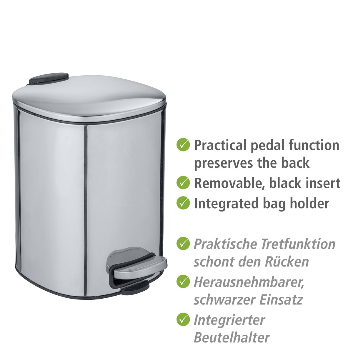Wenko  Treteimer Alassio Edelstahl glänzend Badezimmereimer Bild 3