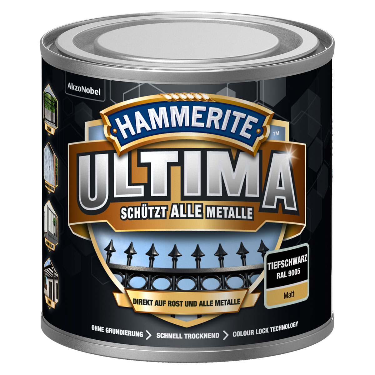 Hammerite Metallschutzlack Ultima Tiefschwarz matt 250 ml