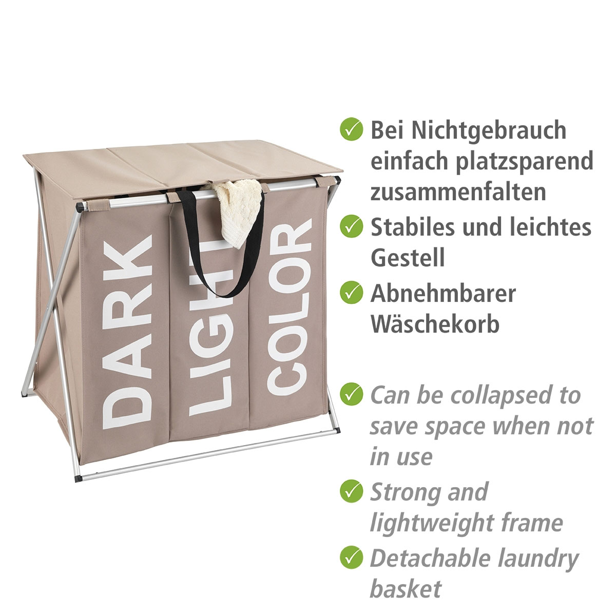 Wenko  Wäschesammler Trio Top Taupe Wäschekorb 118 l Bild 4