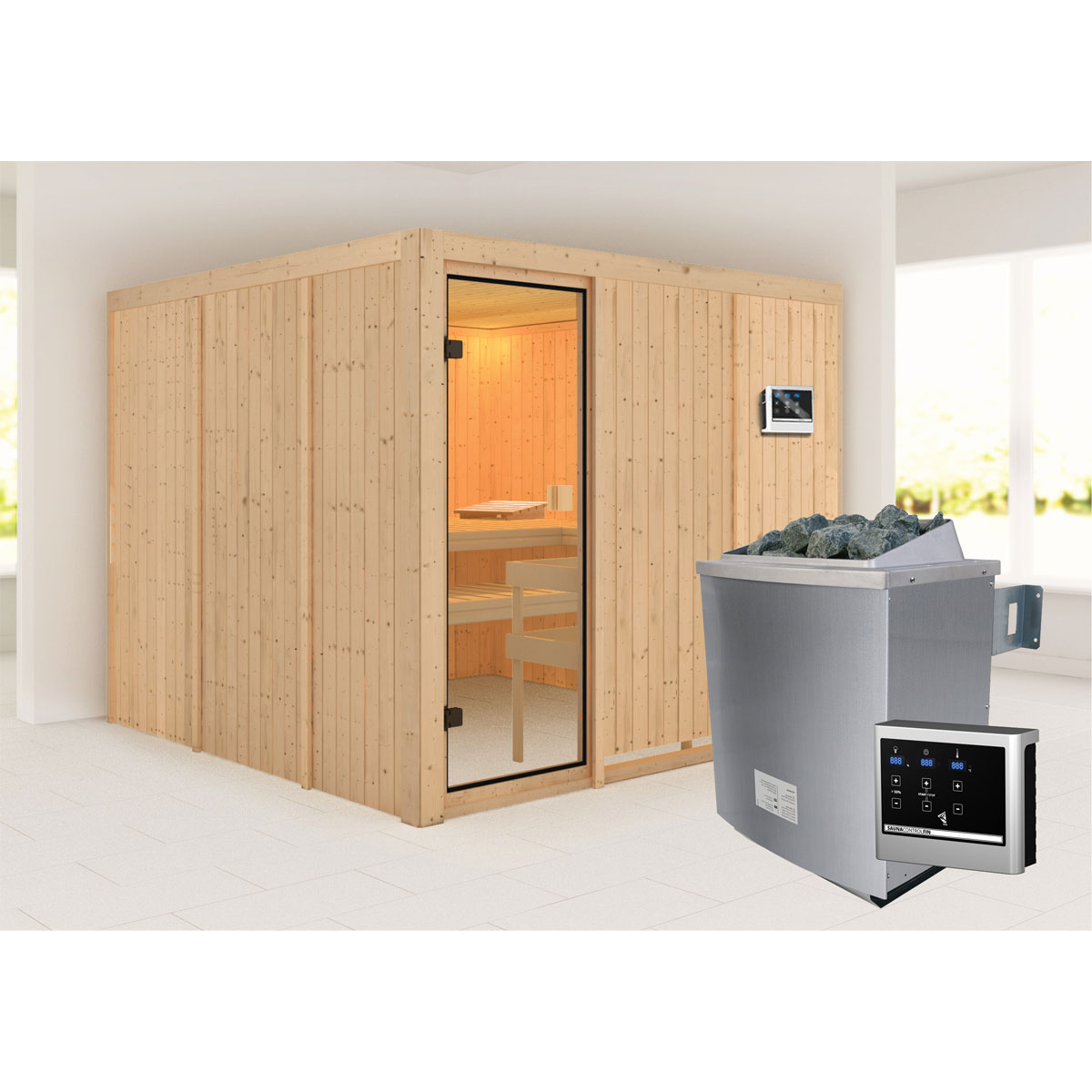 Karibu Sauna Arvika naturbelassen externe Steuerung Bild 1